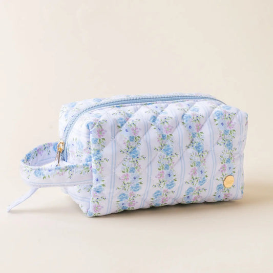 Petal Parade Blue Quilted Cosmetic Pouch