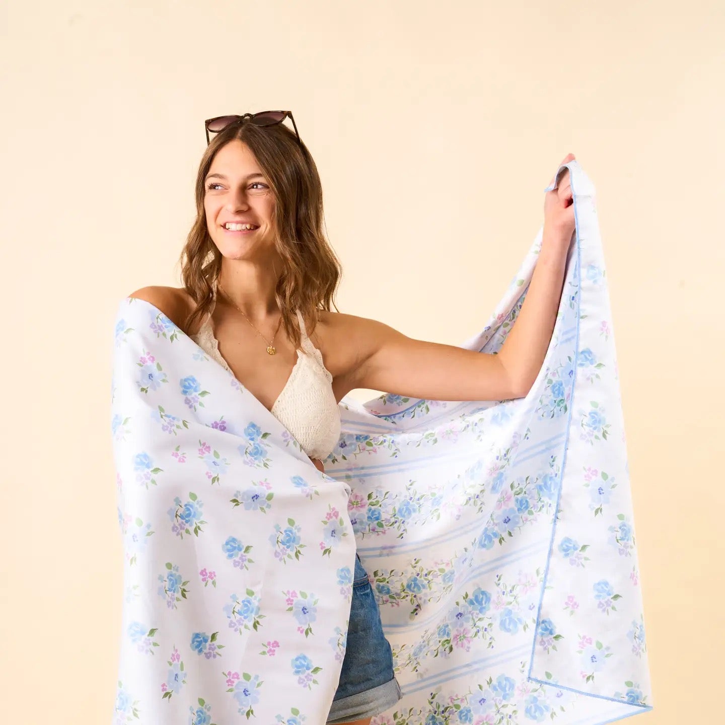 Petal Parade Blue Quick Dry Beach Towel