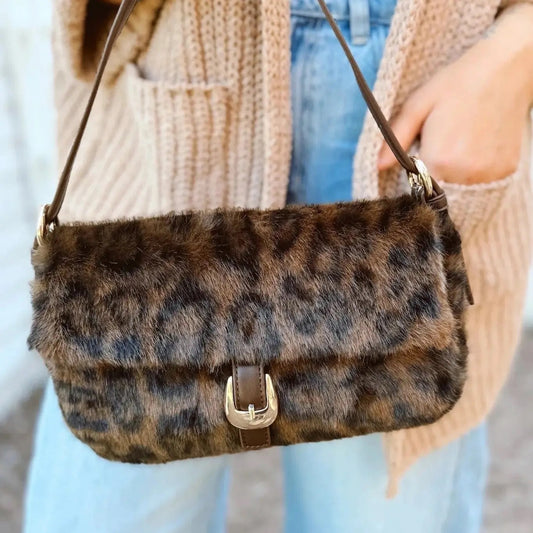 Faux Fur Leopard Shoulder Bag