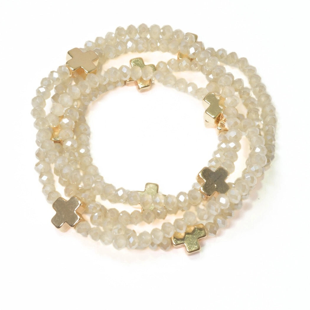 Cross and Bead Multi Layer Bracelet