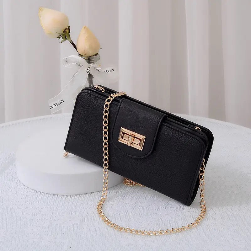 Turnlock Crossbody Wallet-Black