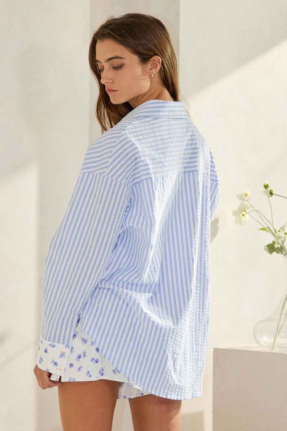 Floral Contrast Detail Button Down Shirt