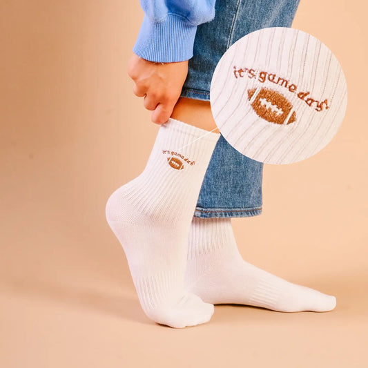 It's Game Day Embroidered Crew Socks
