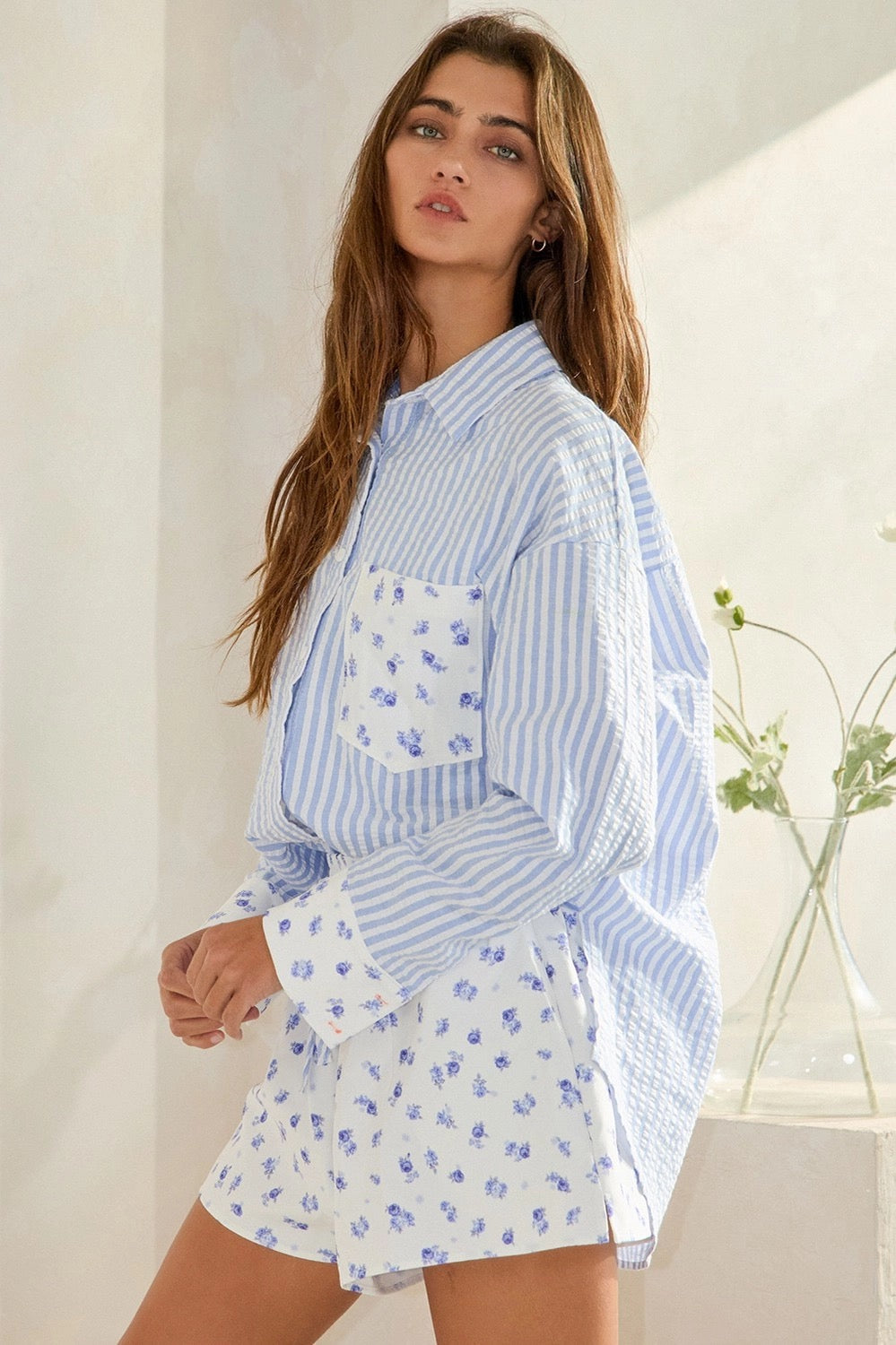 Floral Contrast Detail Button Down Shirt