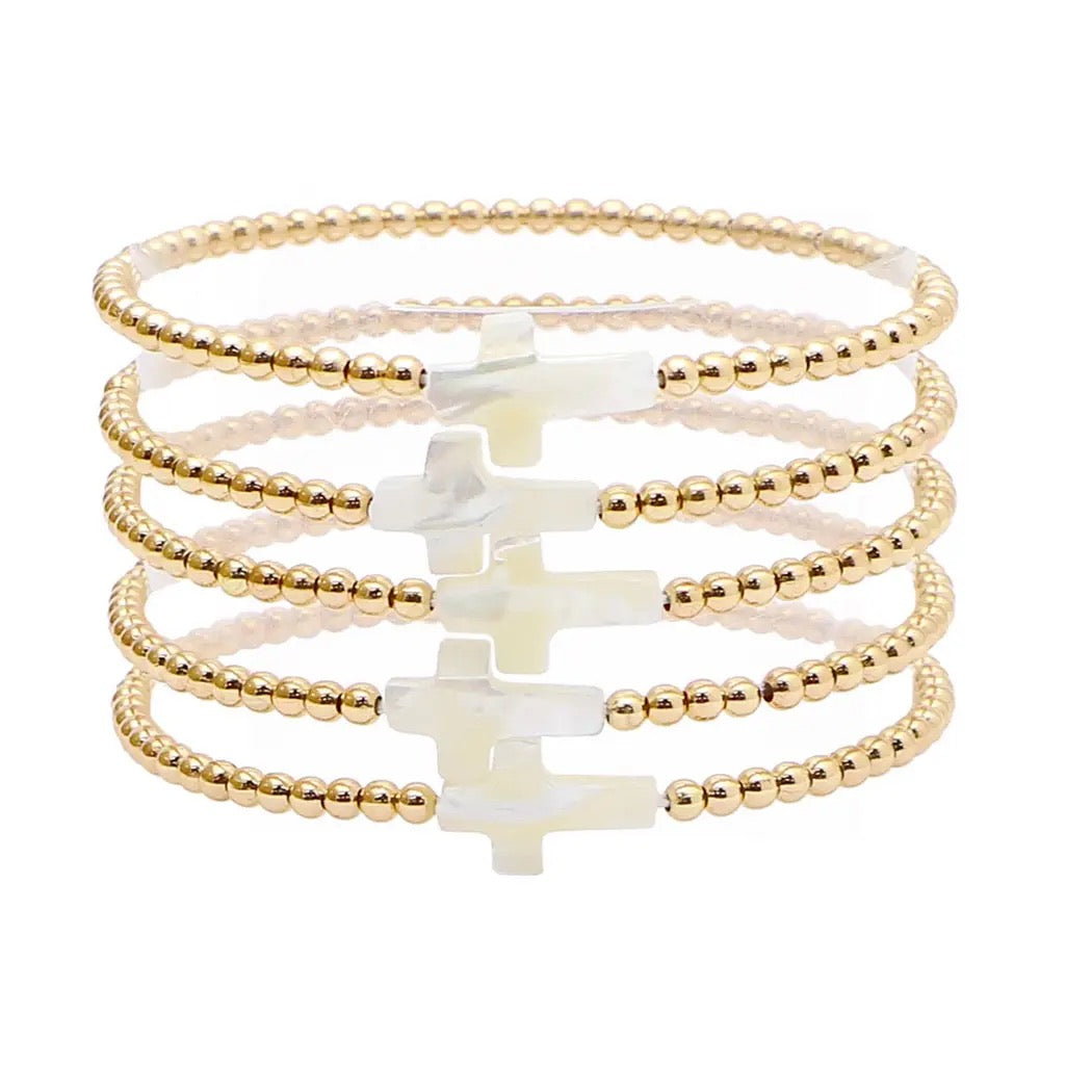 Mother of Pearl Cross Beaded Bracelet