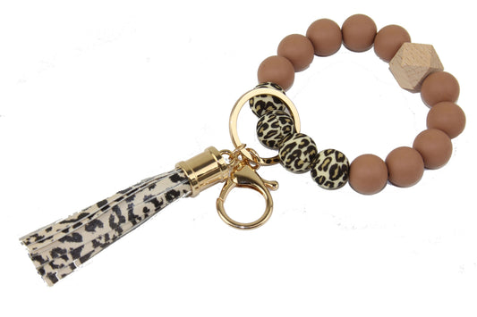 Silicone Animal Print Wristlet Keychain w/ Tassel