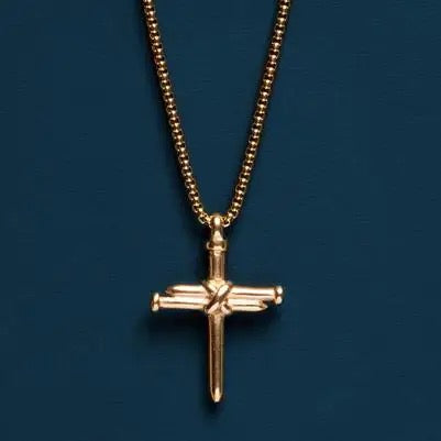 Gold Plated Stainless Steel Nail Cross Necklace