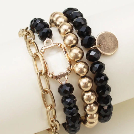 Metallic Faceted Beaded Bracelet Set