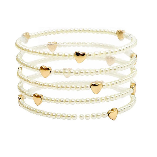 Gold Heart Pearl Bead Bracelet