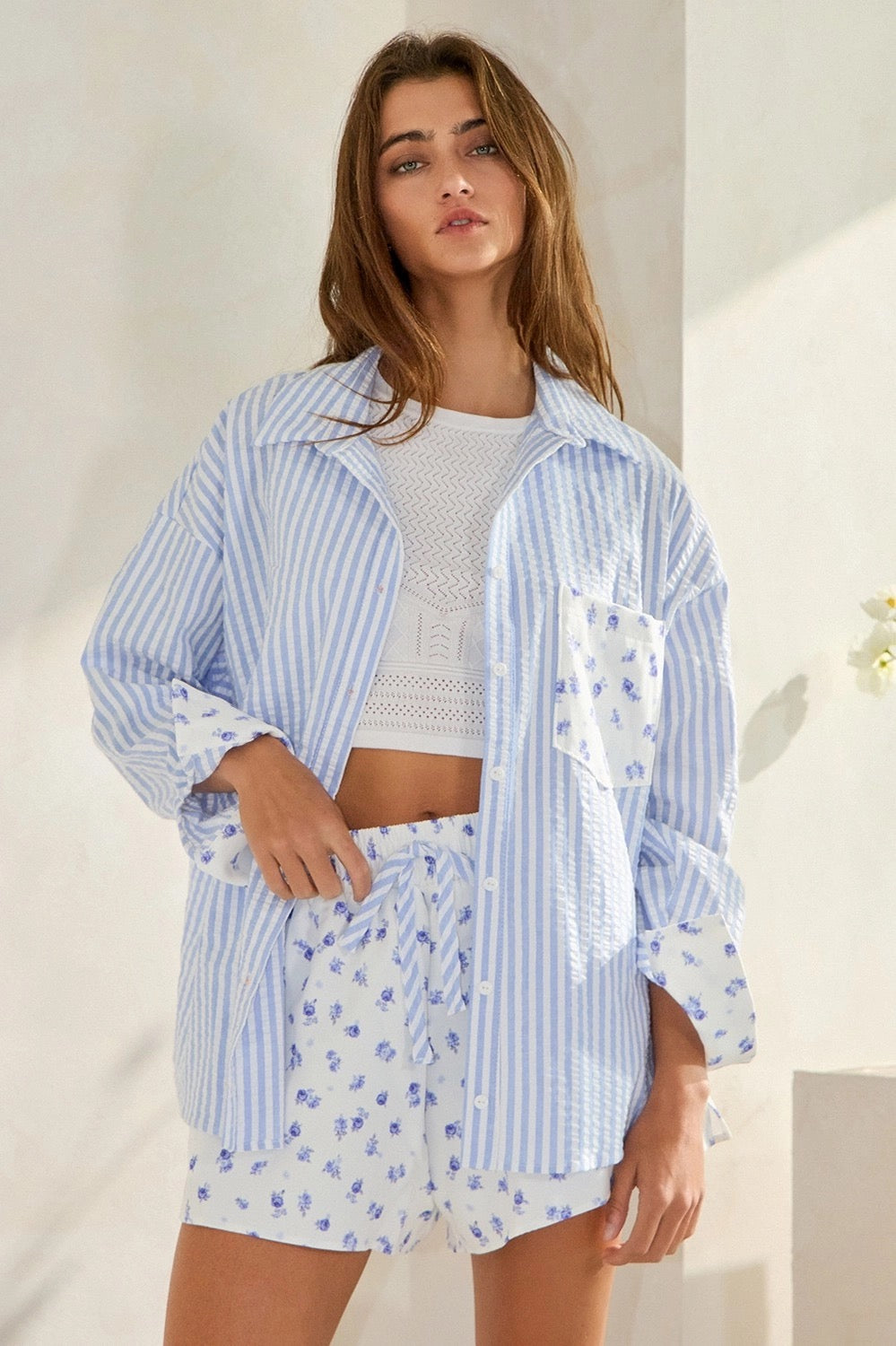 Floral Contrast Detail Button Down Shirt