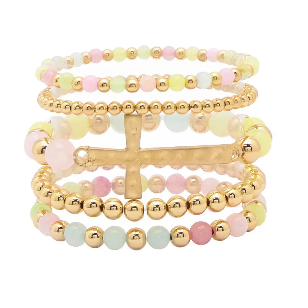 Cross Pastel Resin Bead Multi Layer Bracelet