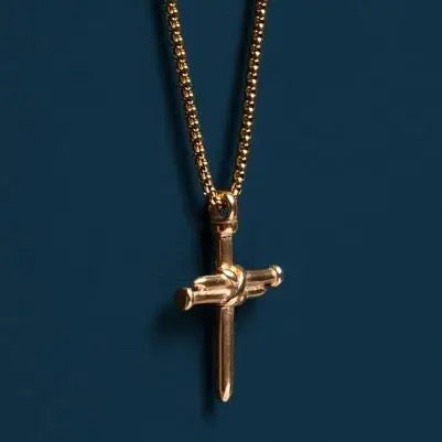 Gold Plated Stainless Steel Nail Cross Necklace