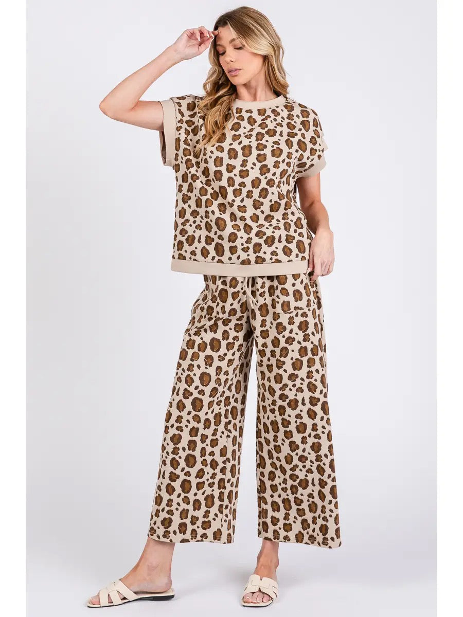Leopard Print Scuba Top & Pants Set