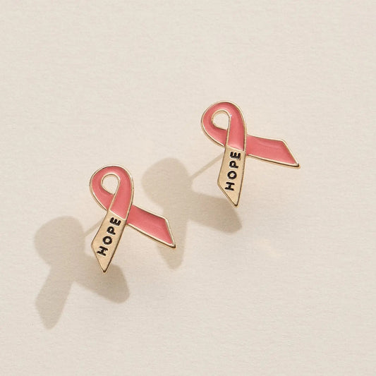 Pink Hope Ribbon Stud Earrings