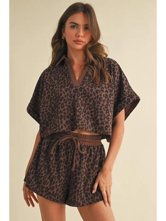 Leopard Cropped Short Sleeve & Shorts Set
