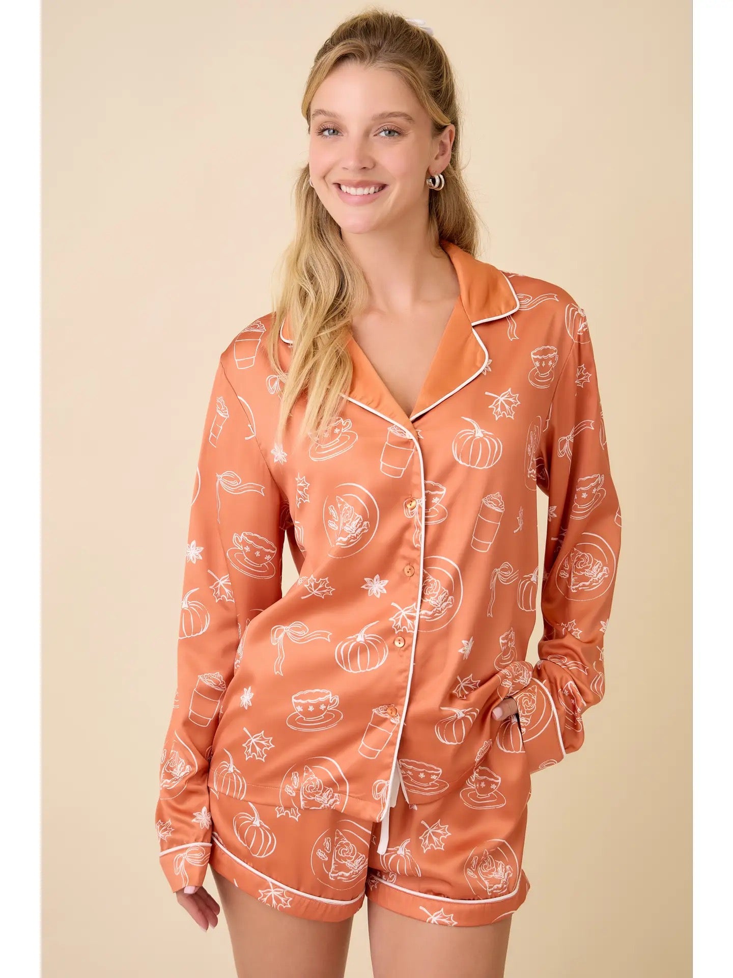 Pumpkin Spice Satin PJ Short Set