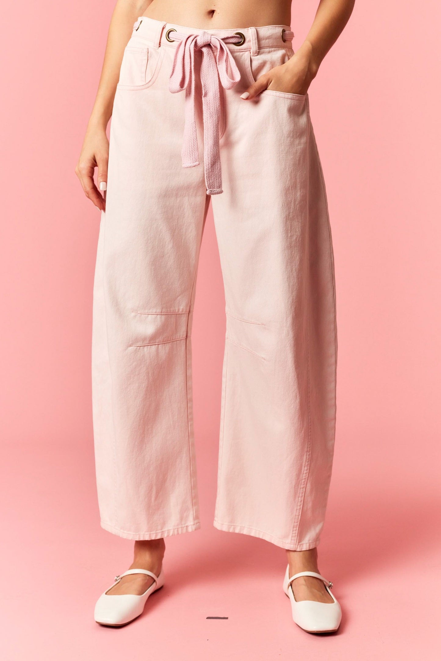Pink Mineral Washed Eyelet Barrel Jean