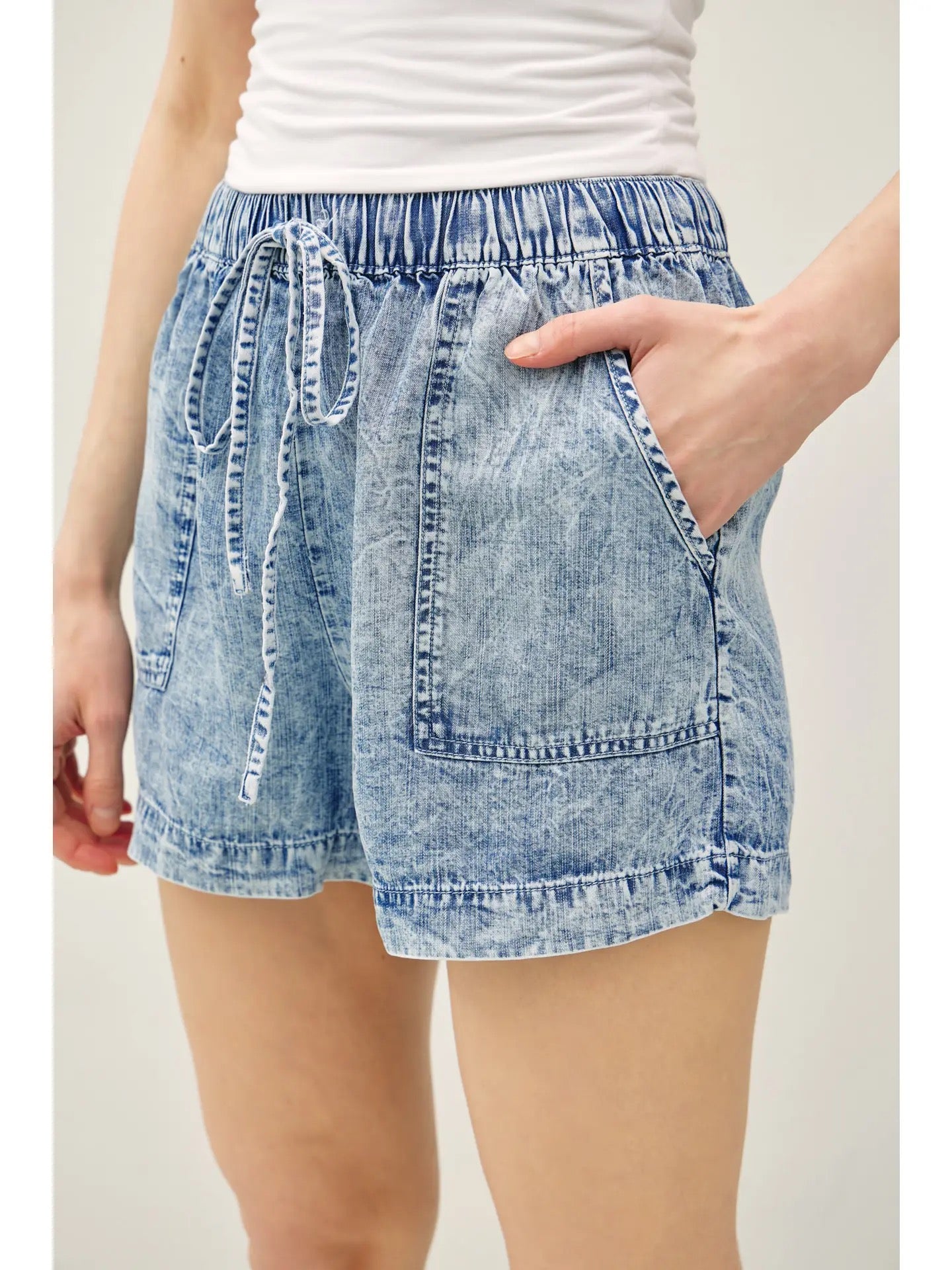 Denim Tencel  Drawstring Shorts