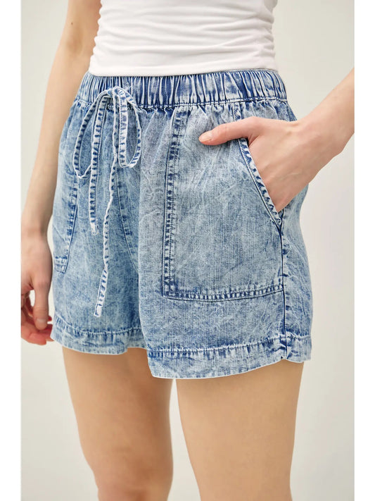 Denim Tencel  Drawstring Shorts