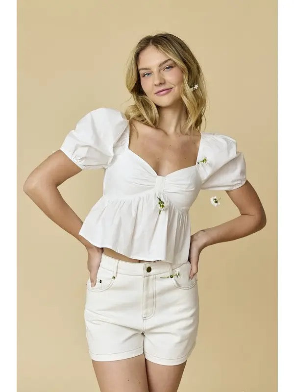 Amelia Poplin Sleeve Puff Top