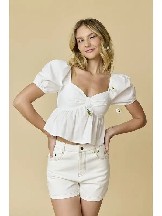 Amelia Poplin Sleeve Puff Top
