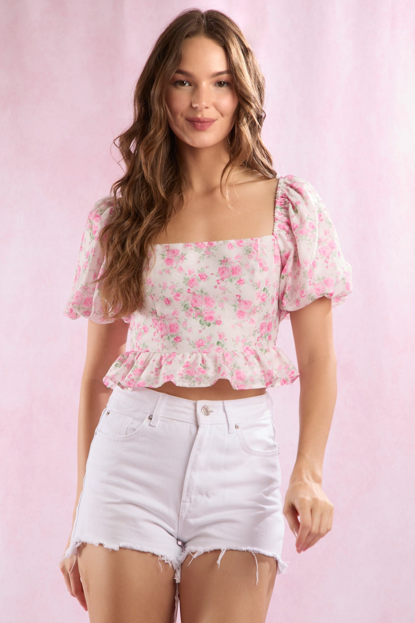 Floral Printed Bubble Sleeve Top