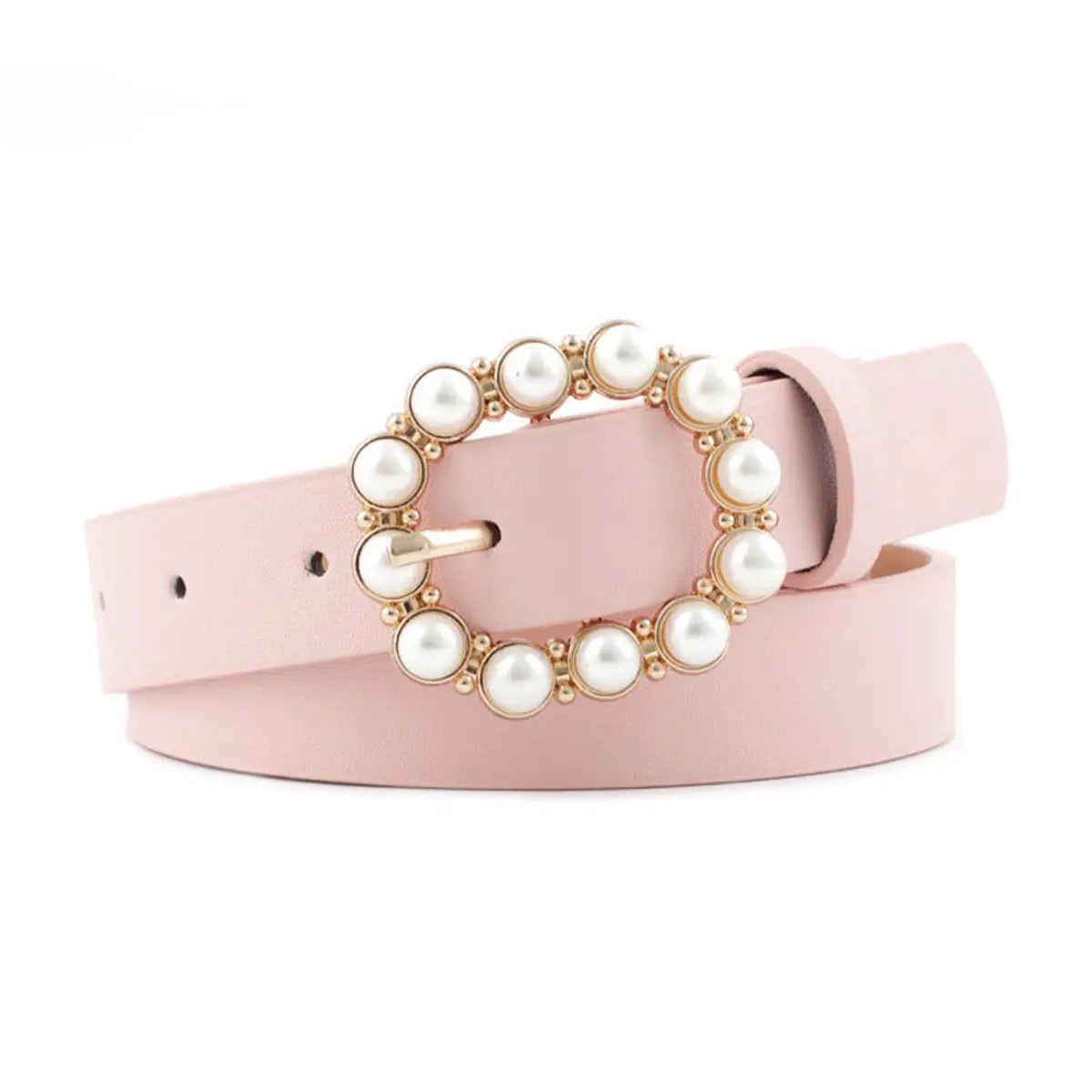 Large Pearl Buckle Slender Fashion Belt