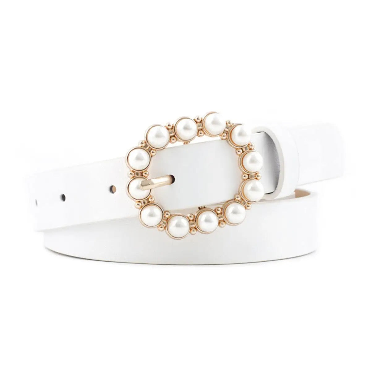 Large Pearl Buckle Slender Fashion Belt