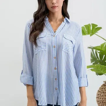 Striped Collared Lightweight Button Down Shirt