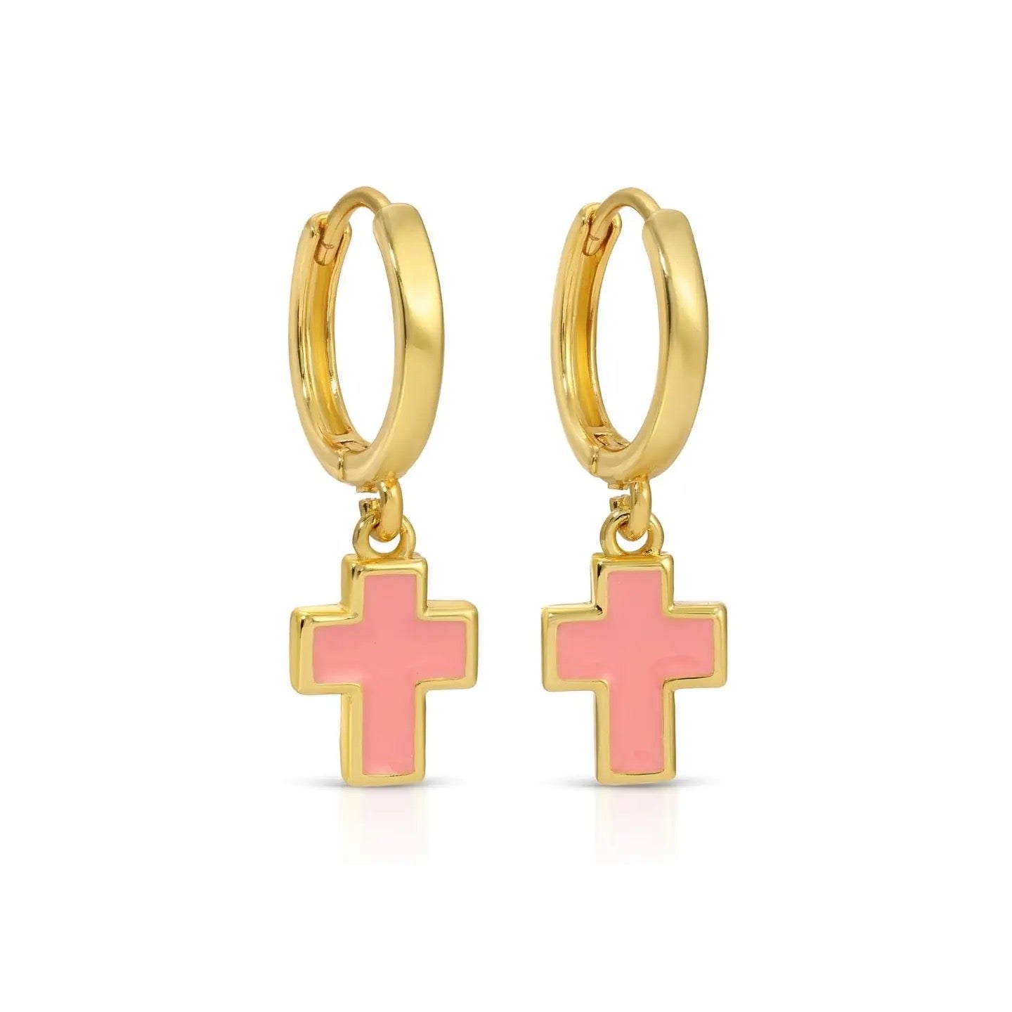 Enamel Cross Drop Huggie Earrings