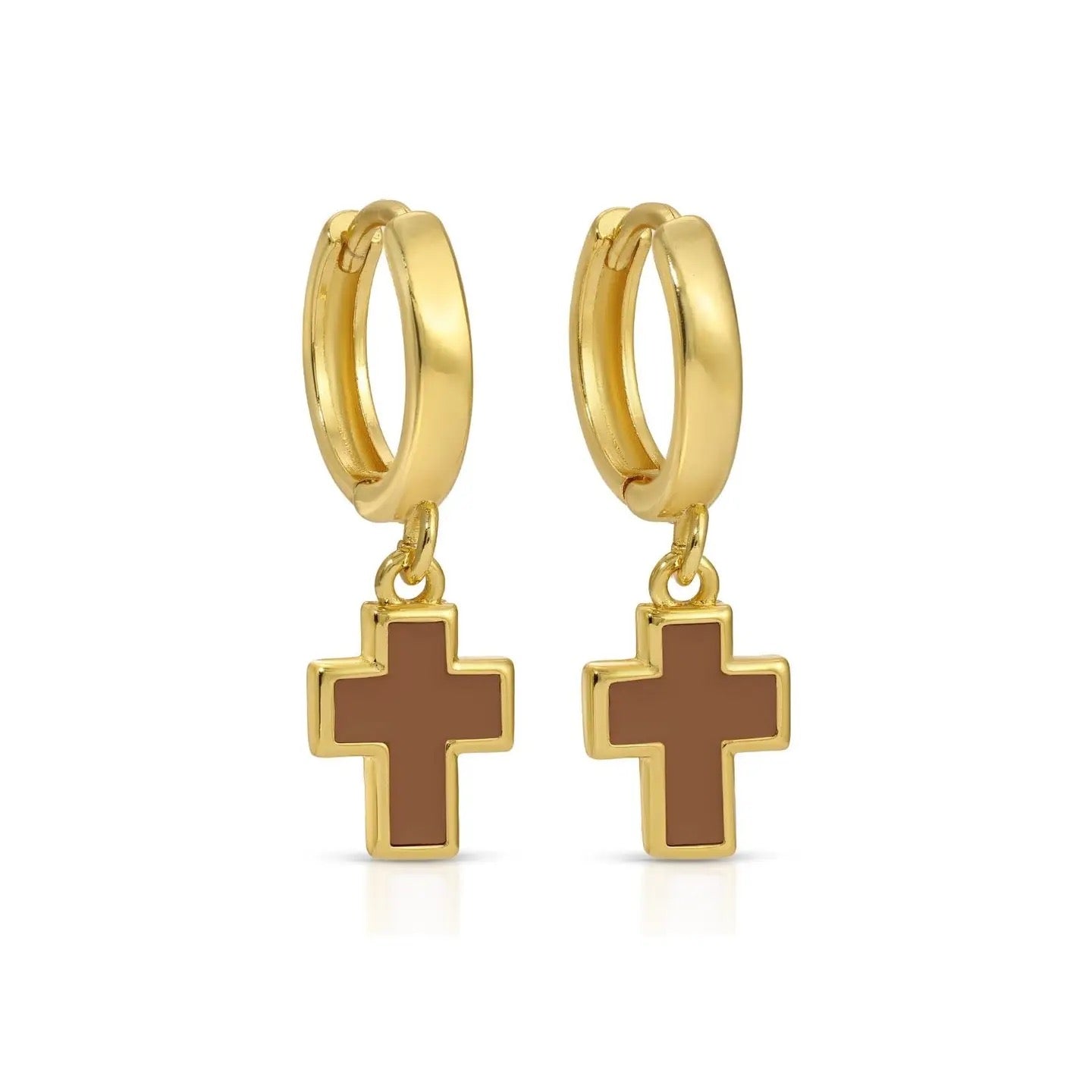 Enamel Cross Drop Huggie Earrings