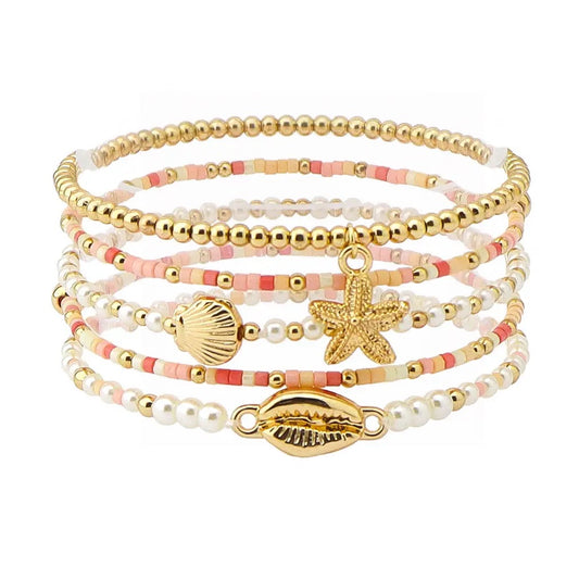 Set of 5 Seashell Stretch Bracelets