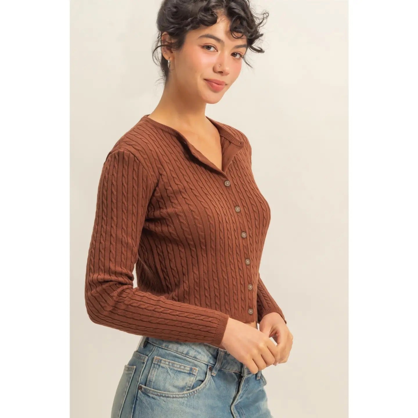 Long Sleeve Cable Cardigan