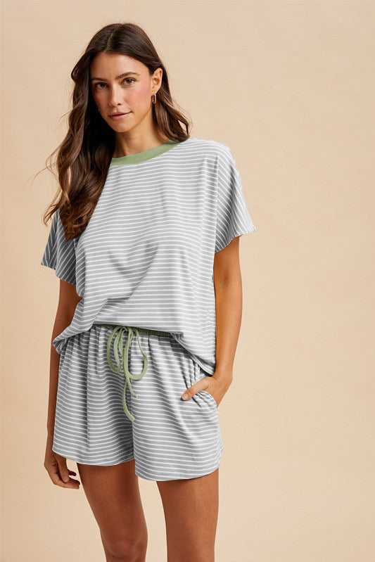 Loose Fit Striped Knit Top & Shorts Set