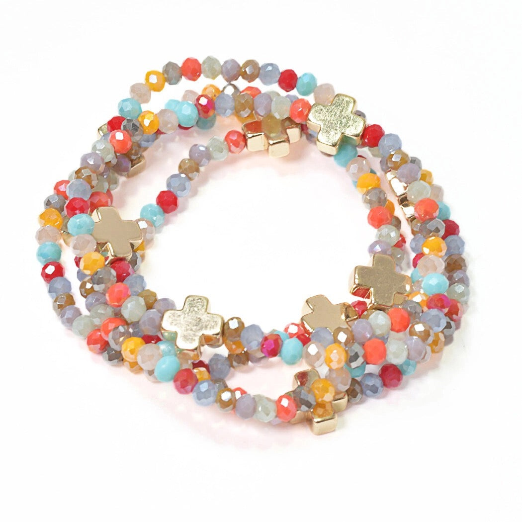 Cross and Bead Multi Layer Bracelet