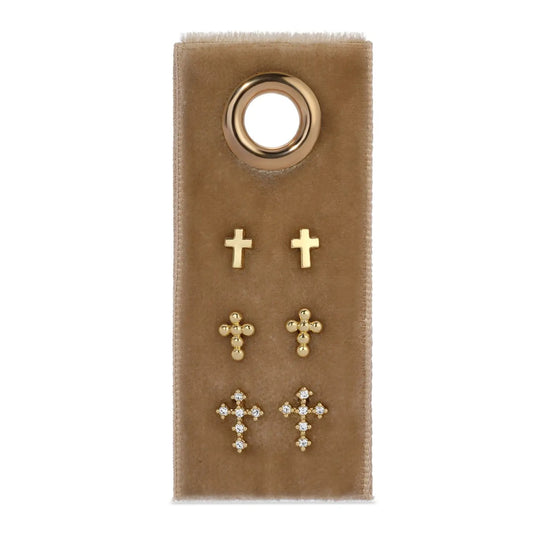Splendid Iris Velvet Cross 3 Stud Earring Sets