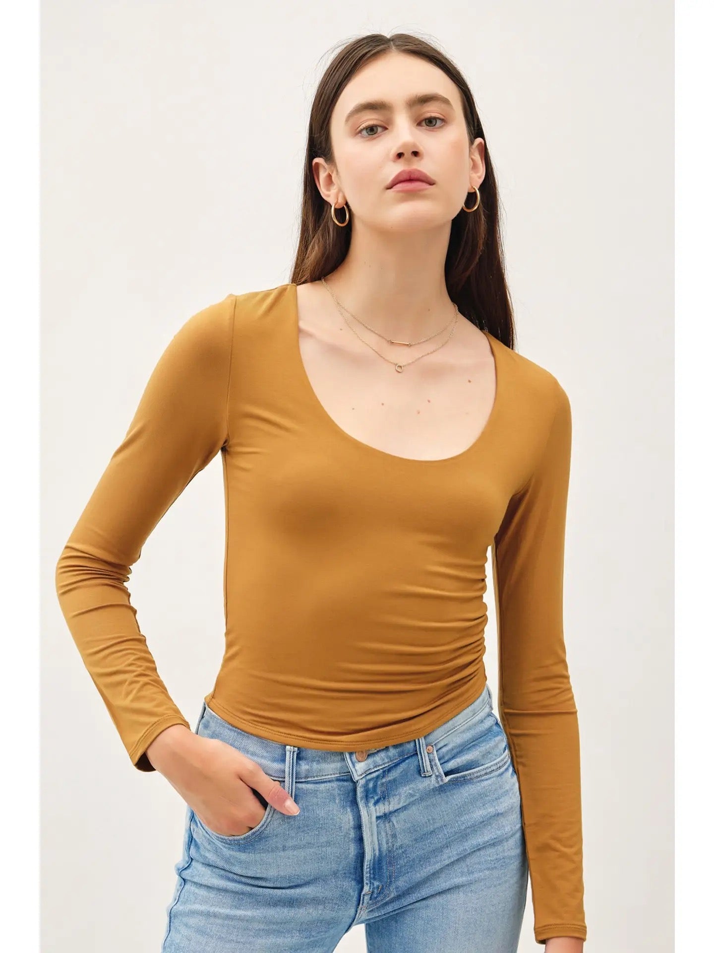 Long Sleeve Scoop Neck Basic Top