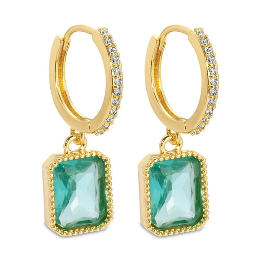 Splendid Iris Pave Huggies with Rectangle Drop Earrings