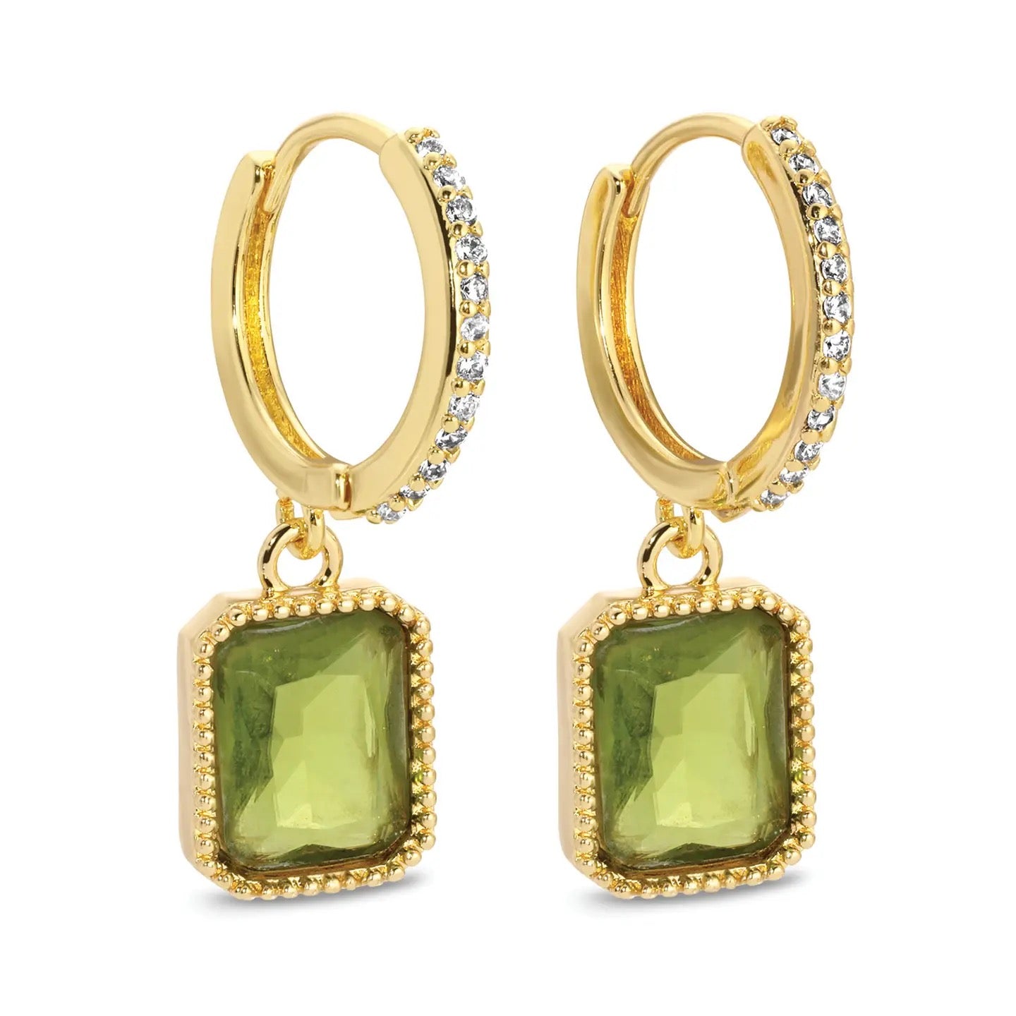 Splendid Iris Pave Huggies with Rectangle Drop Earrings