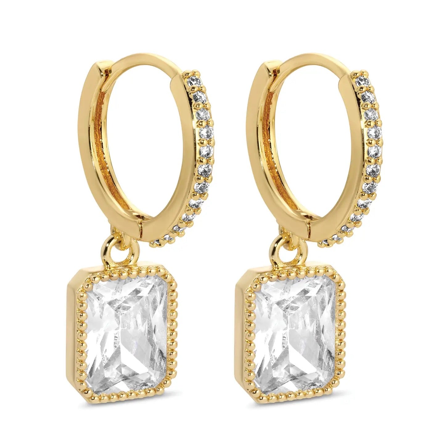 Splendid Iris Pave Huggies with Rectangle Drop Earrings