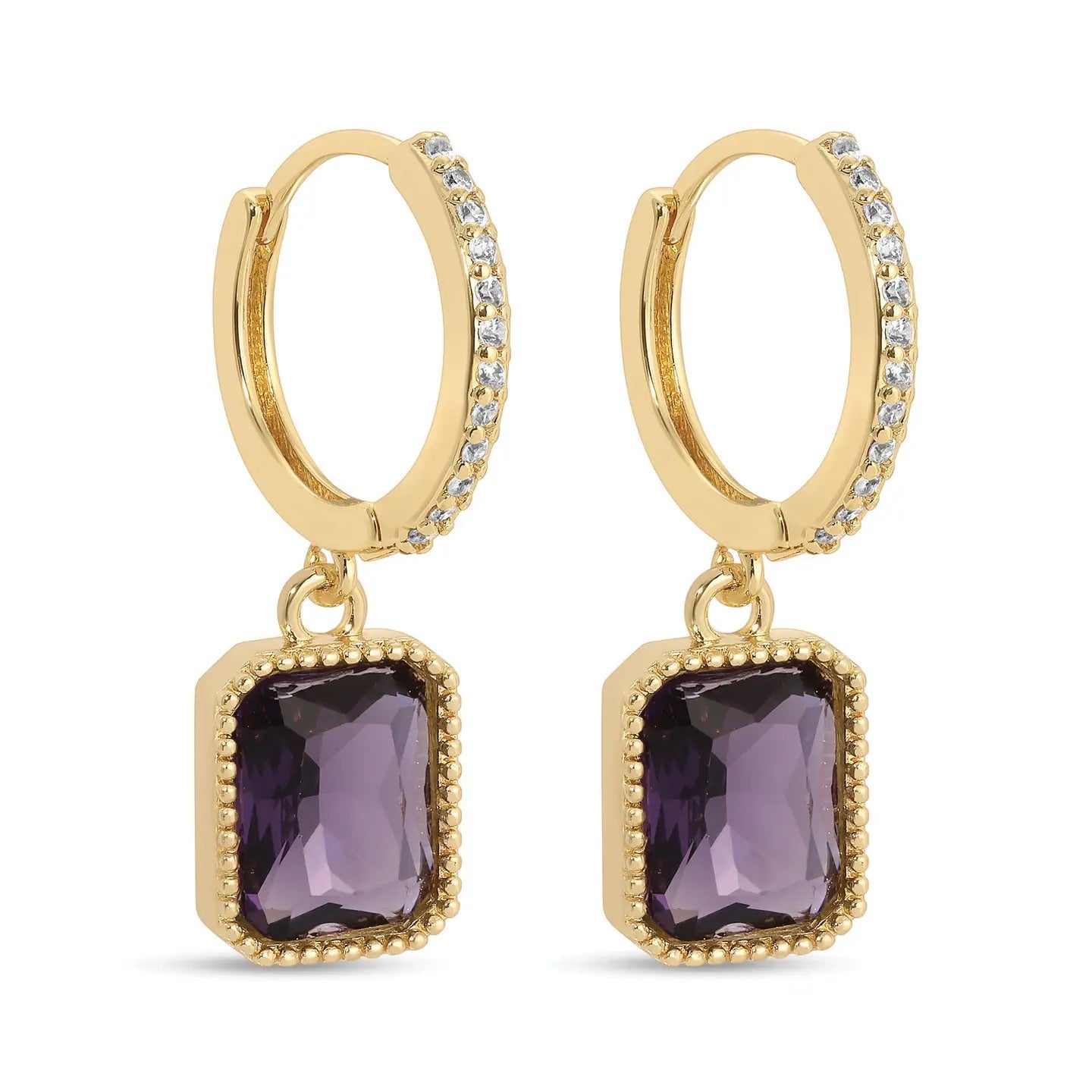 Splendid Iris Pave Huggies with Rectangle Drop Earrings