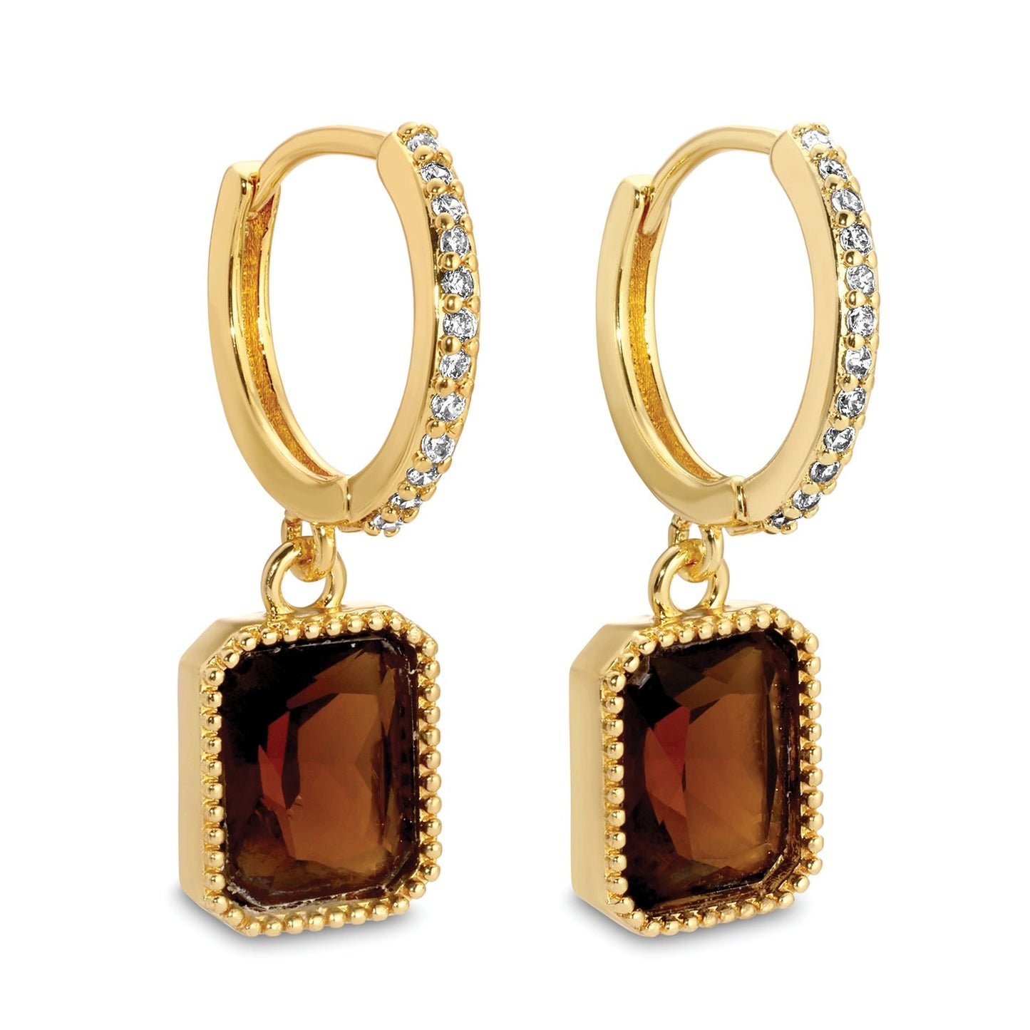 Splendid Iris Pave Huggies with Rectangle Drop Earrings