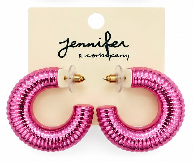 Metallic Ribbed Hoop Earrings