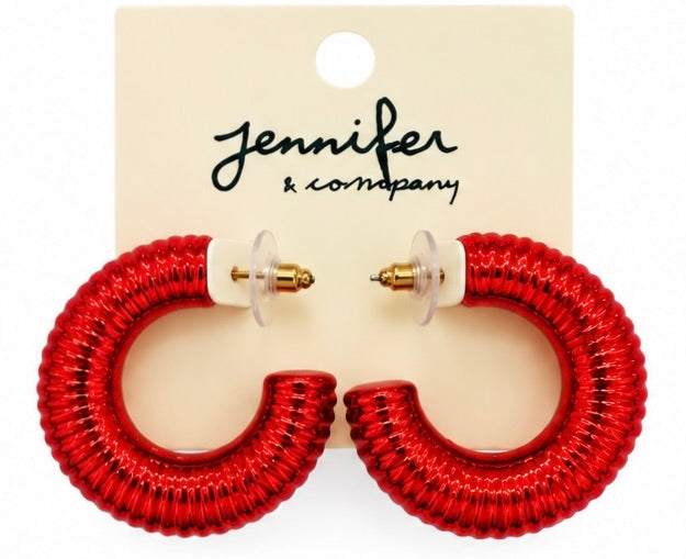 Metallic Ribbed Hoop Earrings