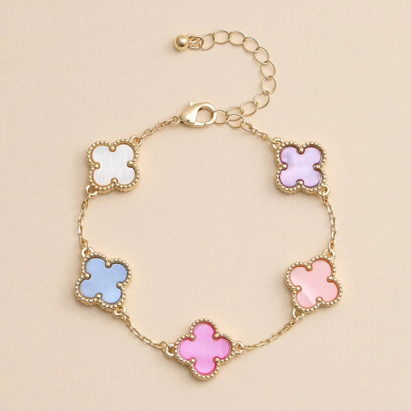 Gold Mother Of Pearl Clover Bracelet