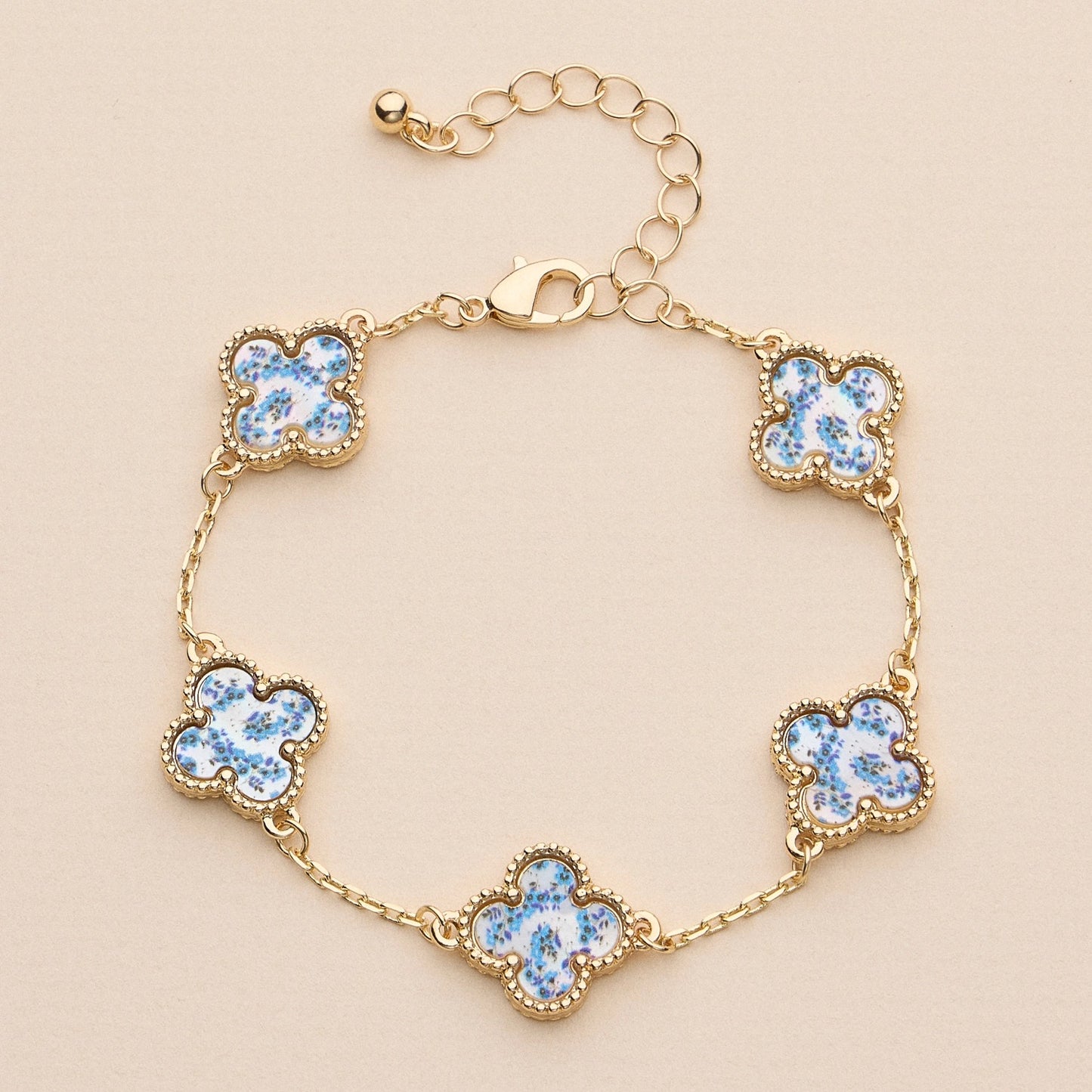 Gold Mother Of Pearl Clover Bracelet