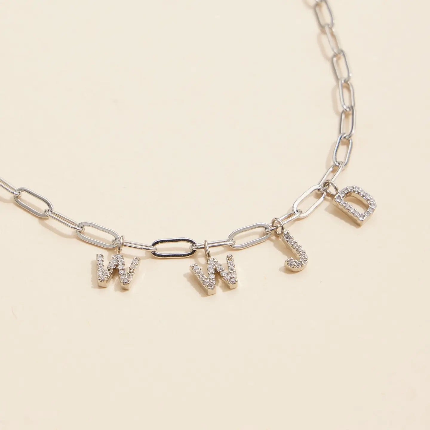 WWJD CZ 18K Charm Necklace