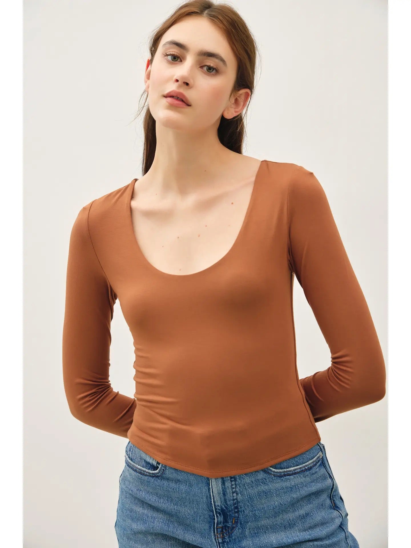 Long Sleeve Scoop Neck Basic Top