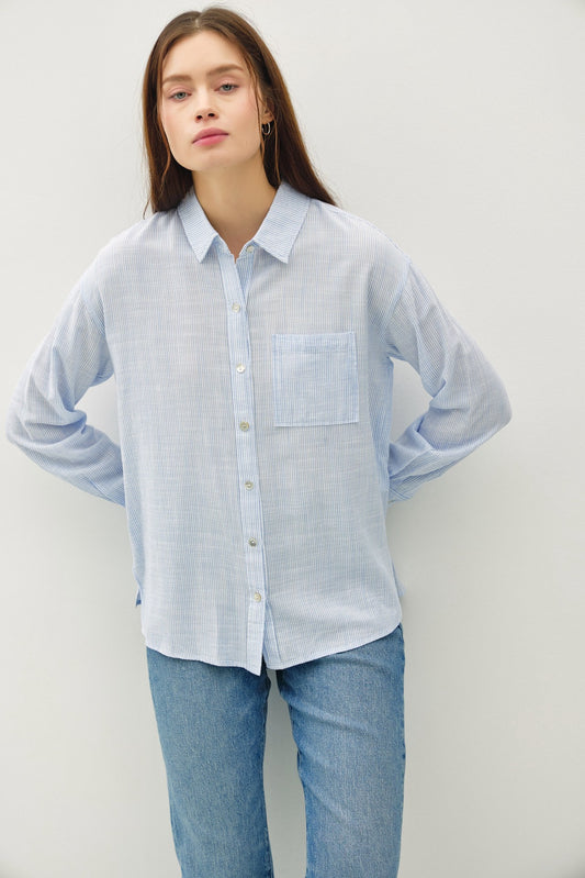 Pinstripe Cotton Button Up Shirt