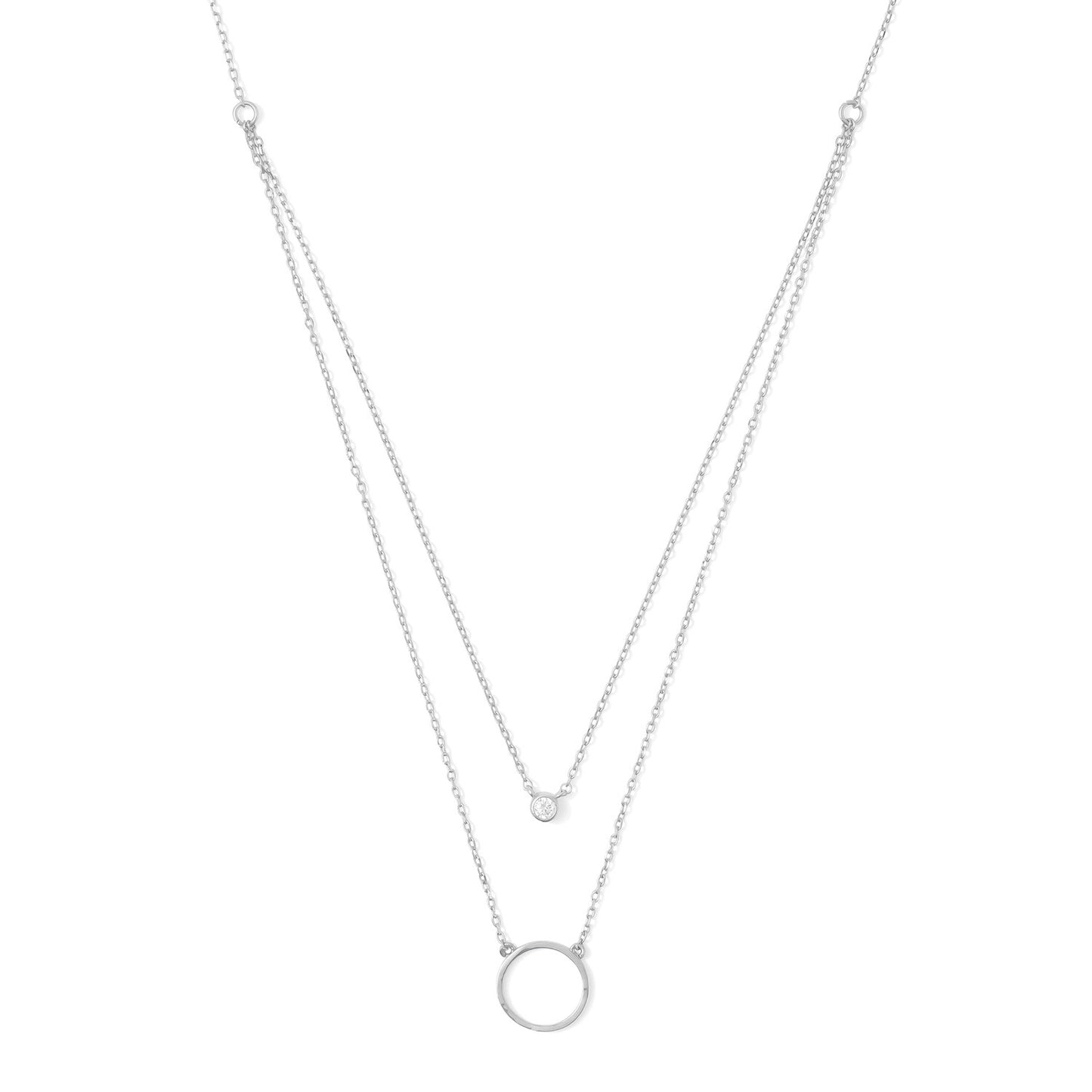 Splendid Iris Double Layer Circle and CZ Necklace